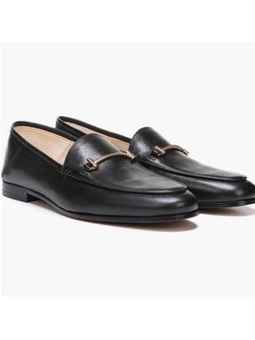 Sam Edelman Black Leather Lior Loafers with Gold Bar Accent Size 9